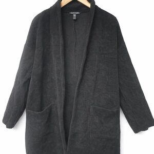 Eileen Fisher Black Boiled Wool Open Front Cardigan Jacket Size Medium
